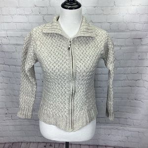 Inis Crafts 100% Merino Wool Sweater Made in Ireland Full Zip Size XS Gray/White